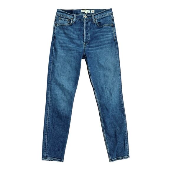 Re/Done High Rise Ankle Crop Button-Fly Jeans  in Mid 70s Wash Size 28 - Picture 2 of 8
